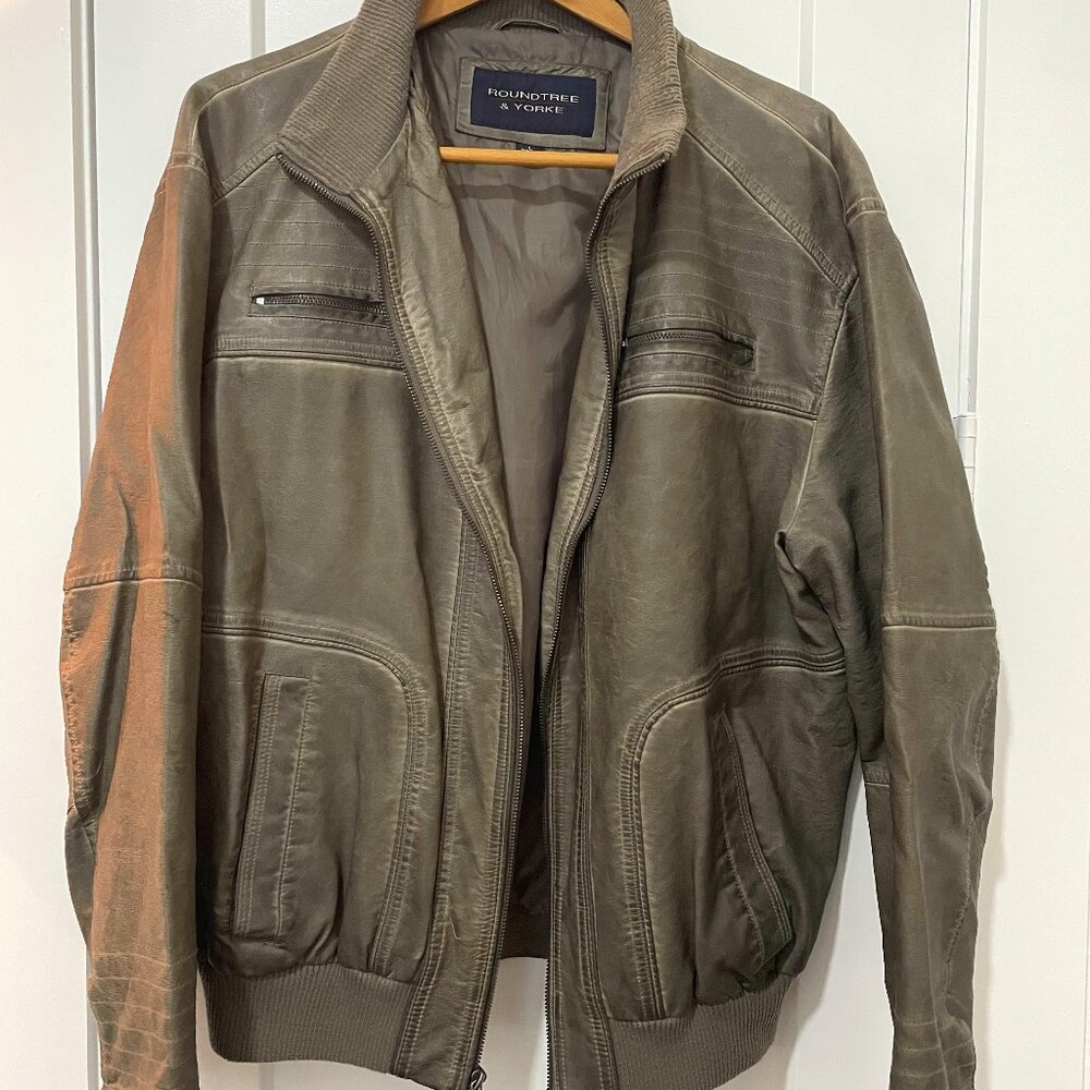 Roundtree & Yorke Grey Faux Leather Jacket, Size L